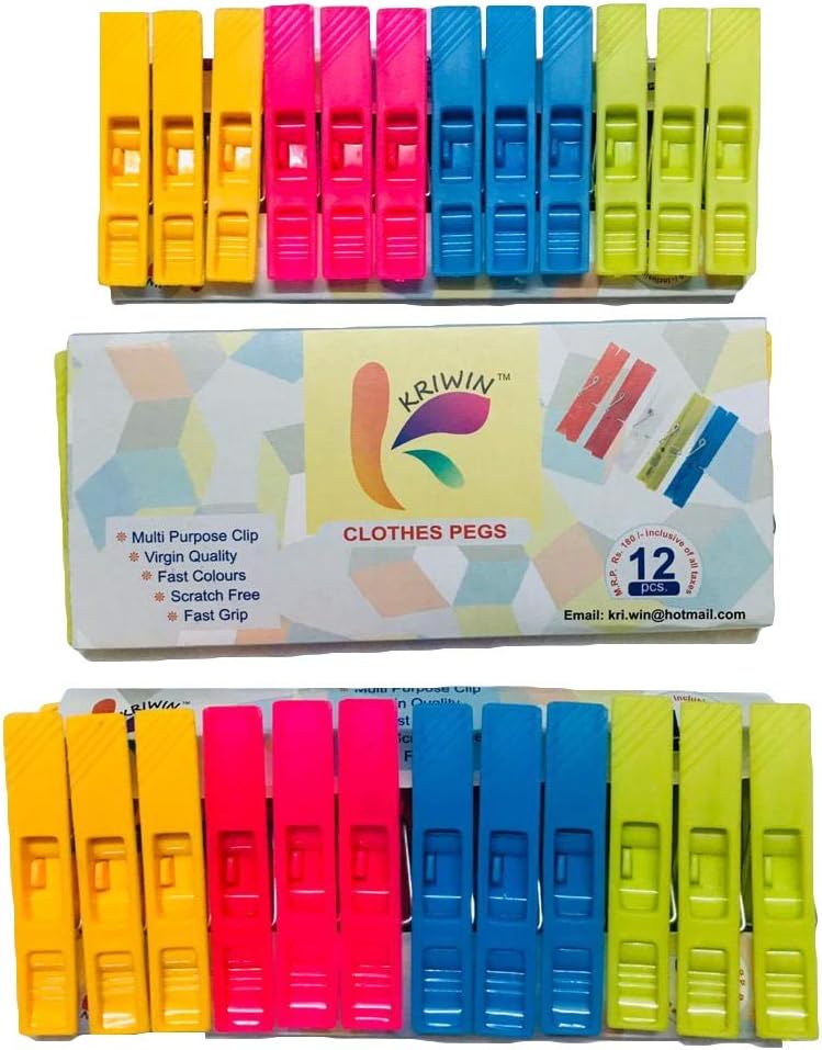 KRIWIN Sturdy Cloth Clips Multi Color Clothes Pegs for Drying (24)