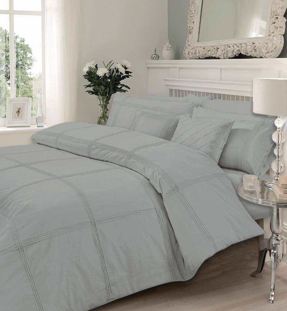GC GAVENO CAVAILIA Gaveno Cavalia Signature Collection Hamlet Set With Duvet Cover and Pillow Case Silver Super King, Polyester-Cotton