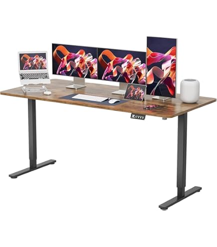 BilBil - Escritorio Eléctrico De Pie De Altura Ajustable De 48 X 24 Pulgadas, Escritorio De Oficina En Casa Con Tablero De Empalme, Marco Negro/parte Superior Marrón Rústico