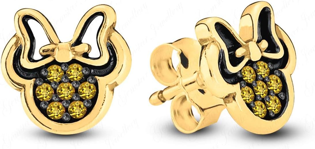Gemstar Jewellery Excellent Cut Yellow Citrine 14K Two Tone Gold Plated Minnie Mouse Stud Earrings