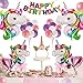 Unicorn Party Supplies Favors Headband Included,Rainbow Party Decorations for Kids,1 Glitter Unicorn Headband for Birthday Girl,1 Rainbow Happy Birthday Banner,24 Foil & Latex Balloons with Air Pump