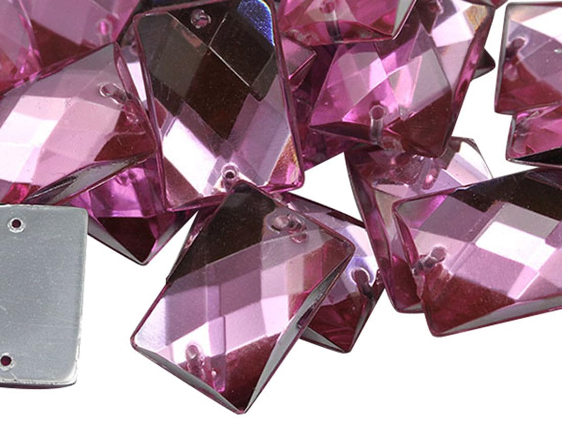 Allstarco 25x18mm Pink Lt. CH13 Flat Back Rectangle Sew On Beads for Crafts Plastic Acrylic Rhinestones with Holes for Sewing, Clothing Embelishments, Costume Cosplays 18 Pieces