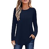 Elesomo Womens Shirts Casual Crew Neck Short/Long Sleeve Tunic Tops Tees