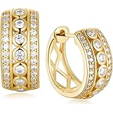 D Color VVS1 Clarity Moissanite Hoop Earrings for Women Men, 0.59 Inch Huggie Gold Plated Earrings, 0.5/0.23 Carat Moissanite 925 Sterling Silver Hoops，Birthday Christmas Valentines Jewelry
