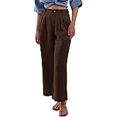 Amazhiyu Women's 100% Linen Summer High-Waisted Wide Leg Pants with Pockets Brown, XX-Large