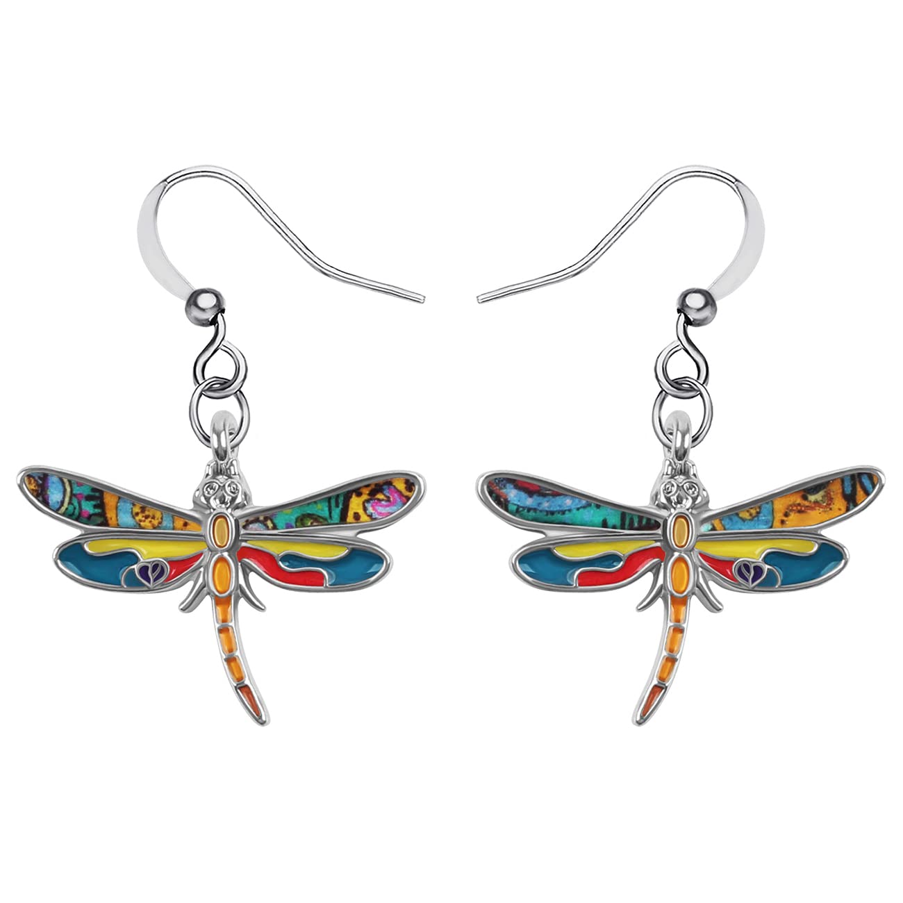Enamel Alloy Cute Dragonfly Earrings for Women Girls Fashion Insect Jewelry Charms Gifts (Multi)