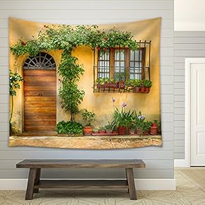 Beautiful Porch Decorated with Flowers in Italy - Fabric Wall Tapestry Home Decor - 51x60 inches