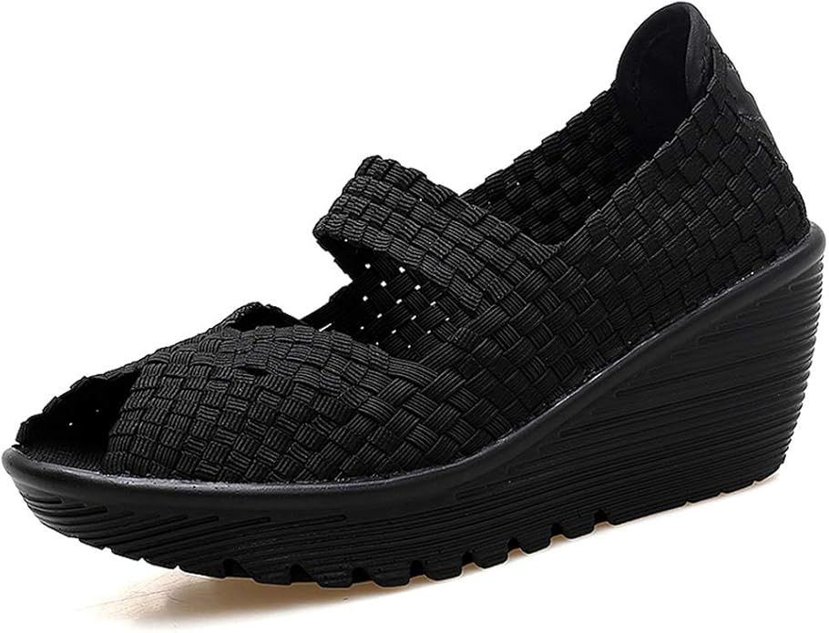 Amazon.com | YKH-SDF559heise38 Womens Woven Wedge Sandals Closed Toe Platform Mary Jane Sandles 