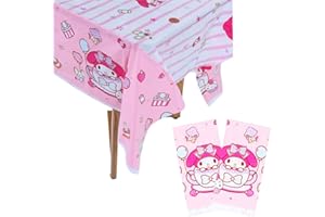GUO DAO Cartoon Kitty Birthday Decorations Tablecloths Cute Kitty Birthday Party Decorations Tablecovers 72x54inches Plastic Rectangle Tablecovers for Girts Party Sopplies (Light Pink)