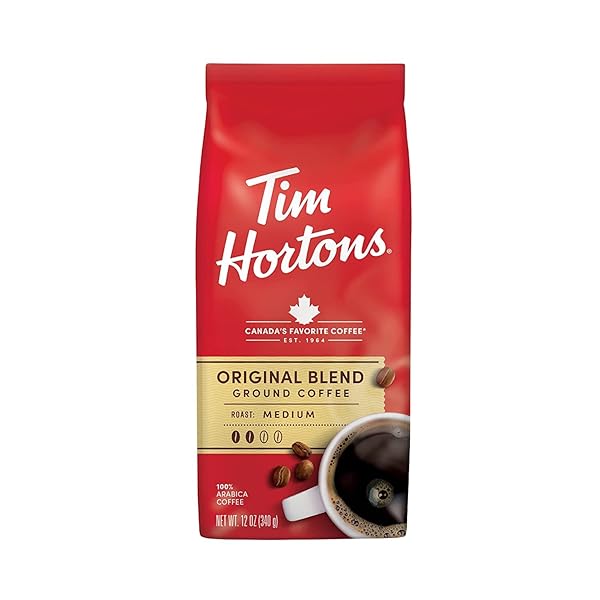 TIM HORTON’S 100% ARABICA MEDIUM ROAST, DECAFFEINATED, GROUND COFFEE, 12 OUNCE
