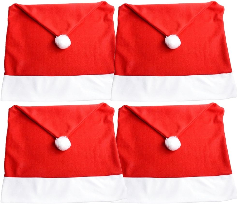 Christmas Theme Santa Red Colour Chair Snowflake Pom Short Back Fabric Covers Festive Xmas Dining Decoration, 50cm x 70cm, 4pcs, Felt - Image 3