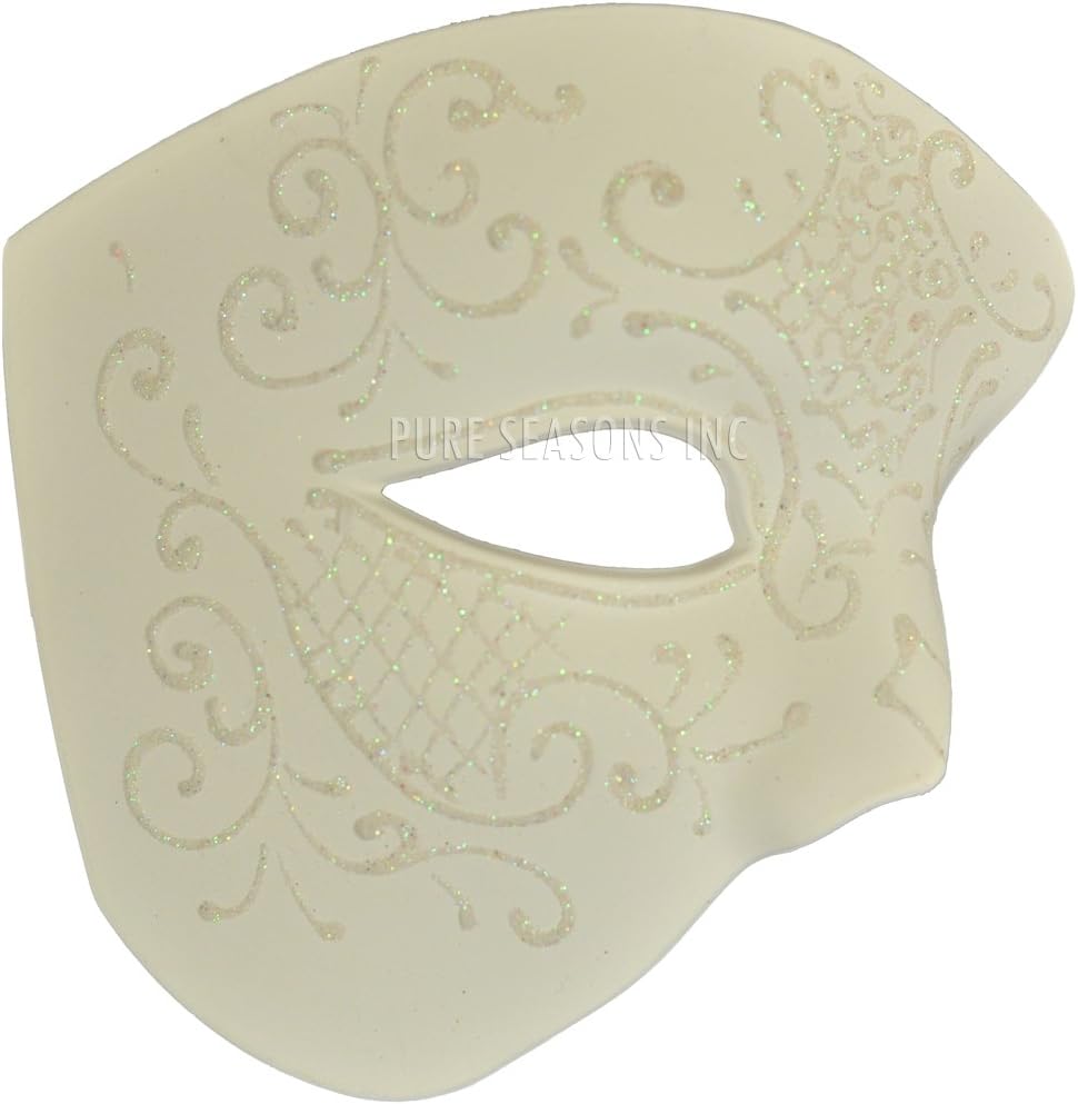 NEW Laser Cut Phantom Of the Opera Masquerade Halloween Ballroom Mask - Elegantly Detailed and Decorated Ceramic White w/ Glitter Lining