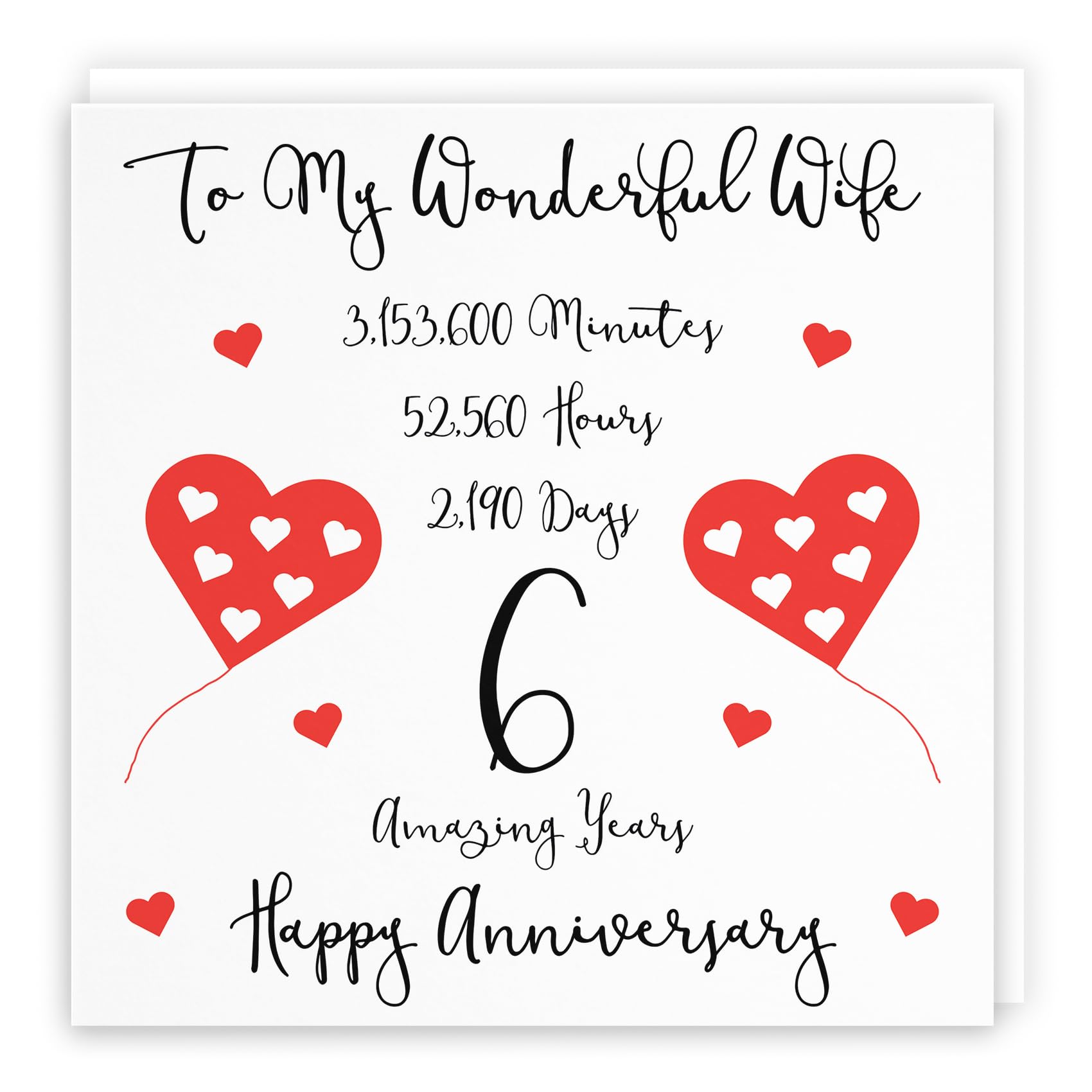 Hunts England - Romantic Wife 6th Wedding Anniversary Card - To My Wonderful Wife - 6 Amazing Years - Timeless Collection - Cute Fun Card — image 1