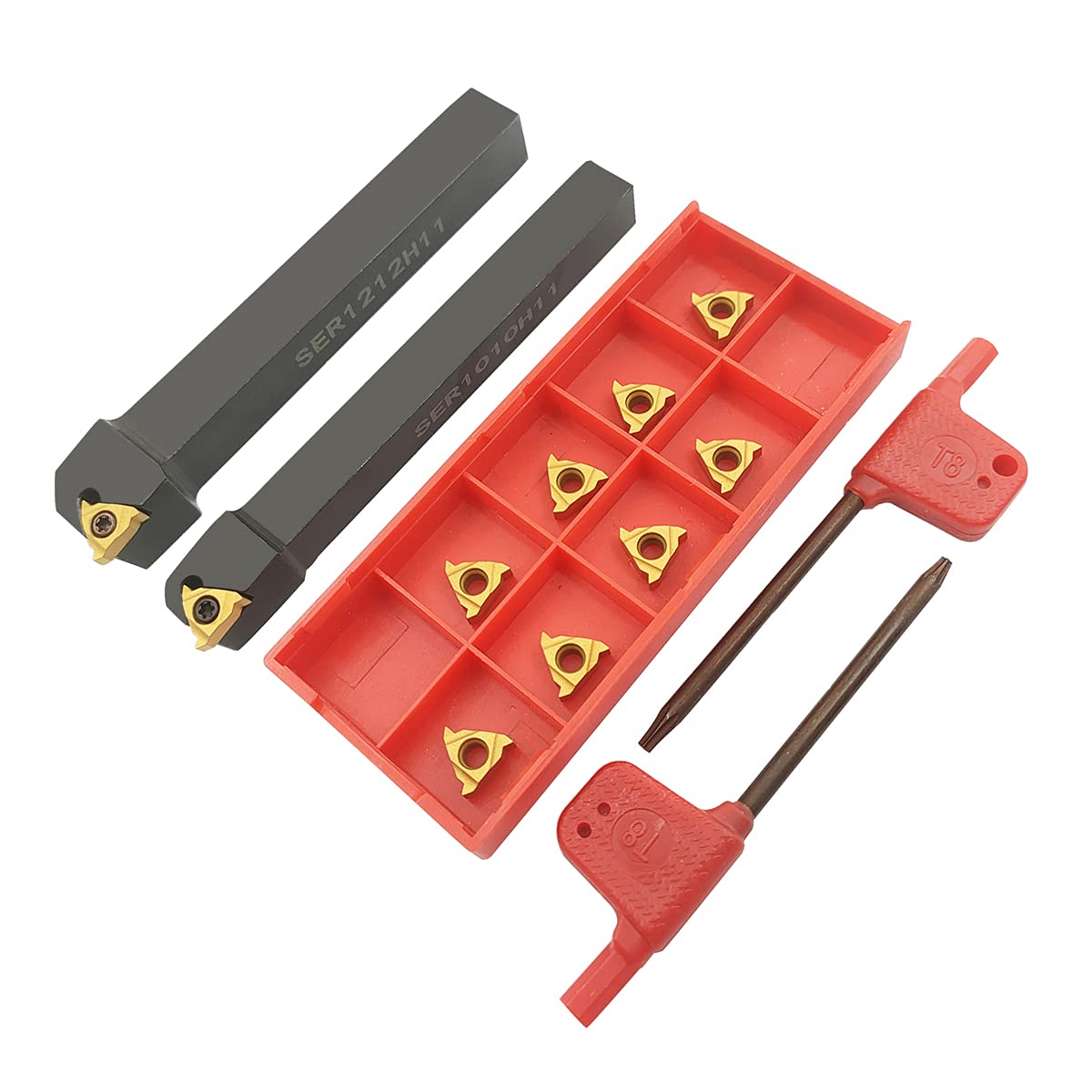 3/8" 1/2" Boring Bar SER1010H11+SER1212H11 Lathe Internal Threading Turning Tool Holder with 10pcs 11ER A60 Internal Threading Carbide Turning Inserts……