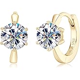 AINUOSHI Moissanite Hoop Huggie Earrings for Women, 925 Sterling Silver Gold Plated D-E Color Moissanite Lab Created Imitation Diamond, 2 Carat Per Pair