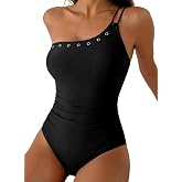 Herseas Women's One Piece Swimsuits One Shoulder Tummy Control Grommet Eyelet Bathing Suits Slimming Beach Swimwear