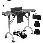 WELLHUT Manicure Table Portable Nail Table Desk with LED Nail Lamp, Elctric Dust Collector, Wrist Rest, Lockable Wheels, Folding Manicure Station for Nail Techs with Carry Bag