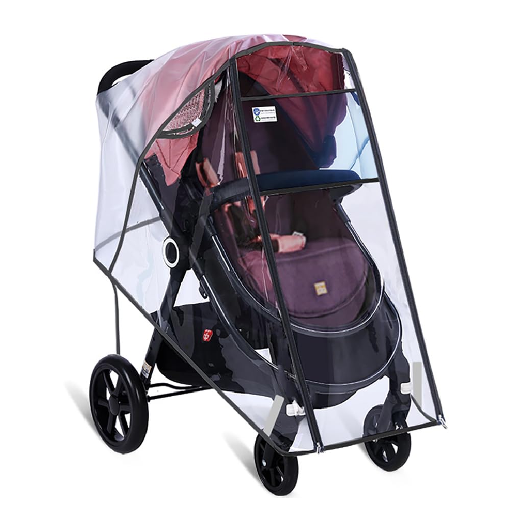 Universal Stroller Cover Large Rain Cover for Buggy Pushchair Pram with Zip Waterproof Windproof Travel Outdoor Stroller Rain Cover Weather Shield Protect for Sun Dust Snow