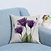 YMSDZHL Print Elegant Tulip Purple Flower LinenThrow Pillow Cover Sofa Couch Art Painting for Living Room Decor Cushion Cover and Modern Home Decorations Pillowcase(4#)