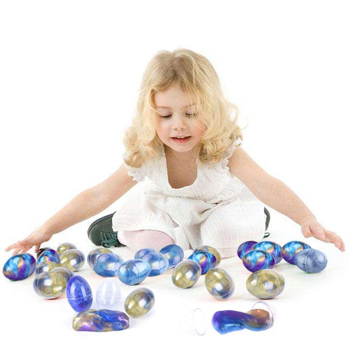 Easter eggs - 3 Pack Soft Egg Slime，Galaxy Egg Slime No Borax Non Toxic Scented Magic DIY Clay Stress Relief Sludge Toys with Fruit Slices Toy for Kids Adult (Style 1)