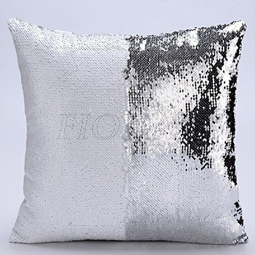 (Silver White) Reversible Sequin Mermaid Sequin Pillow Magical Color Changing Throw Pillow Cover