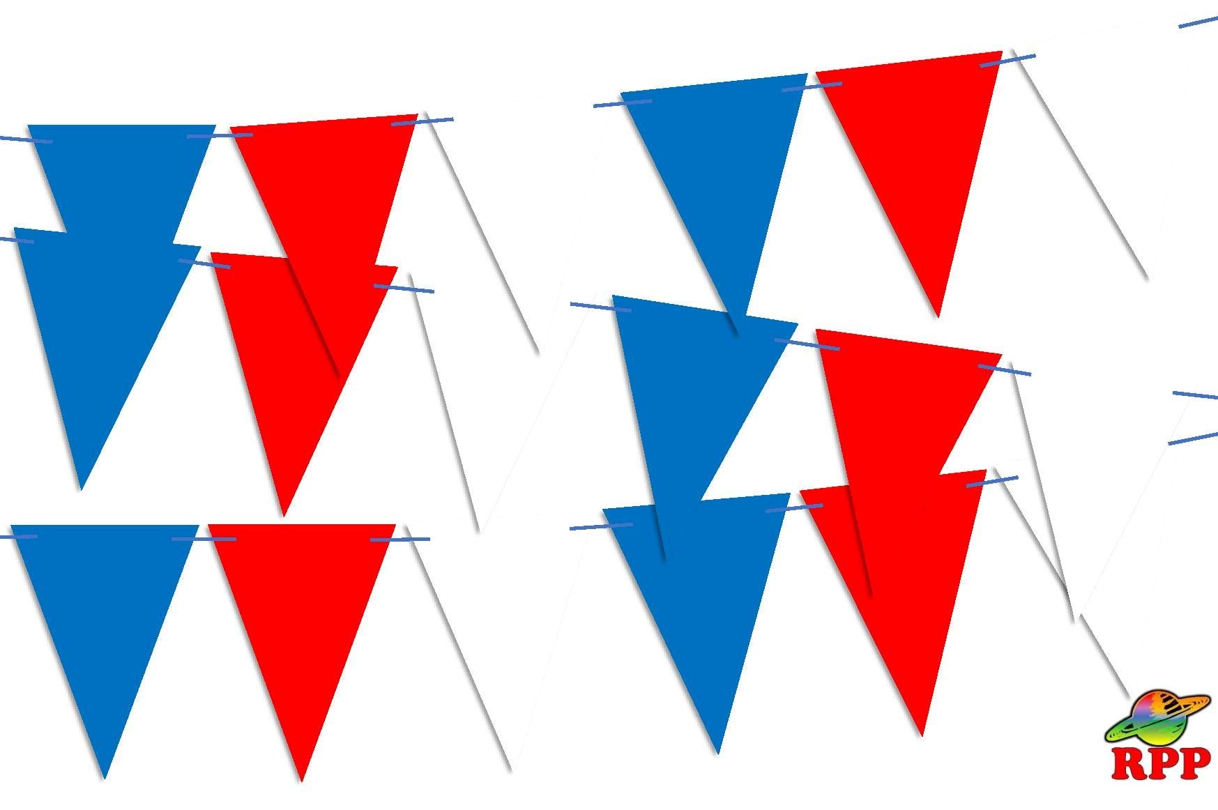 Union Jack Royal Colours Triangle Flags: Blue Red White Garland Bunting Banner for Royal Party National Festival Patriotic Decoration 21 Pieces with 10m string (33Ft)