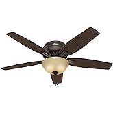 Hunter Fan Company, 53314, 52 inch Newsome Premier Bronze Low Profile Ceiling Fan with LED Light Kit and Pull Chain