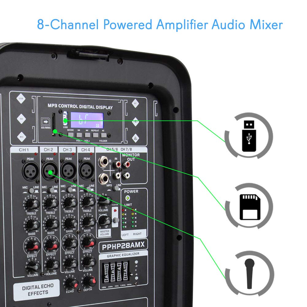 PA Speaker DJ Mixer Bundle 300 W Portable Wireless Bluetooth Sound