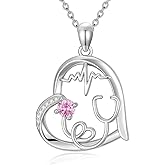 gifts for nurses nurse necklaces for women Heart Stethoscope 925 Sterling Silver Moissanite Necklace for Doctor Festival Cute Life Line Heartbeat Love Cardiogram Nurses Day Medical Student Jewelry