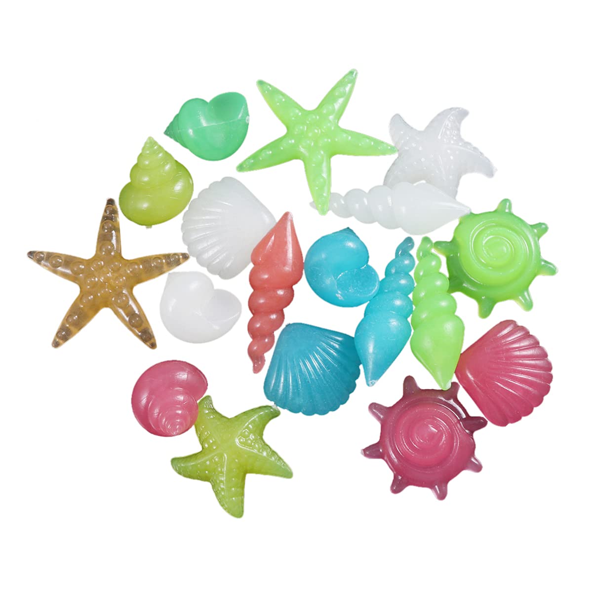 OUNONA 60pcs Colorful Pebble Conch Shell Glow Stones in the Dark for Aquarium Fish Tank (Mixed Color)