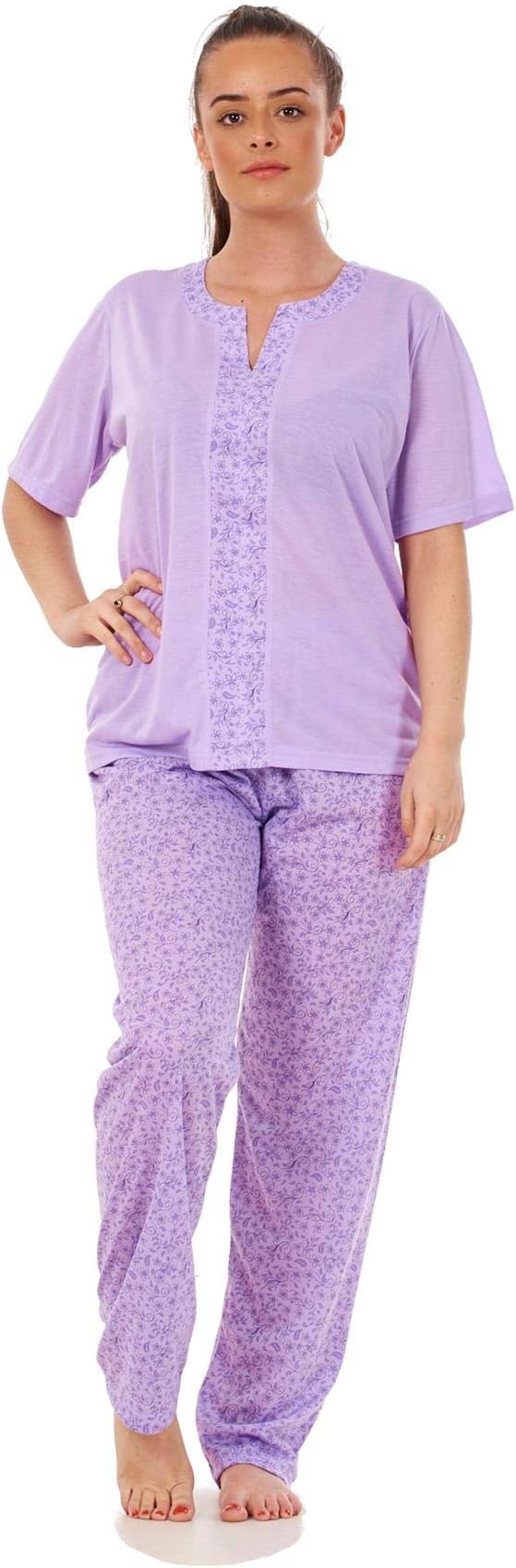 Ladies Floral Pyjama Set Cotton Blend Short Sleeve V Neck Blue Soft Nightwear XL