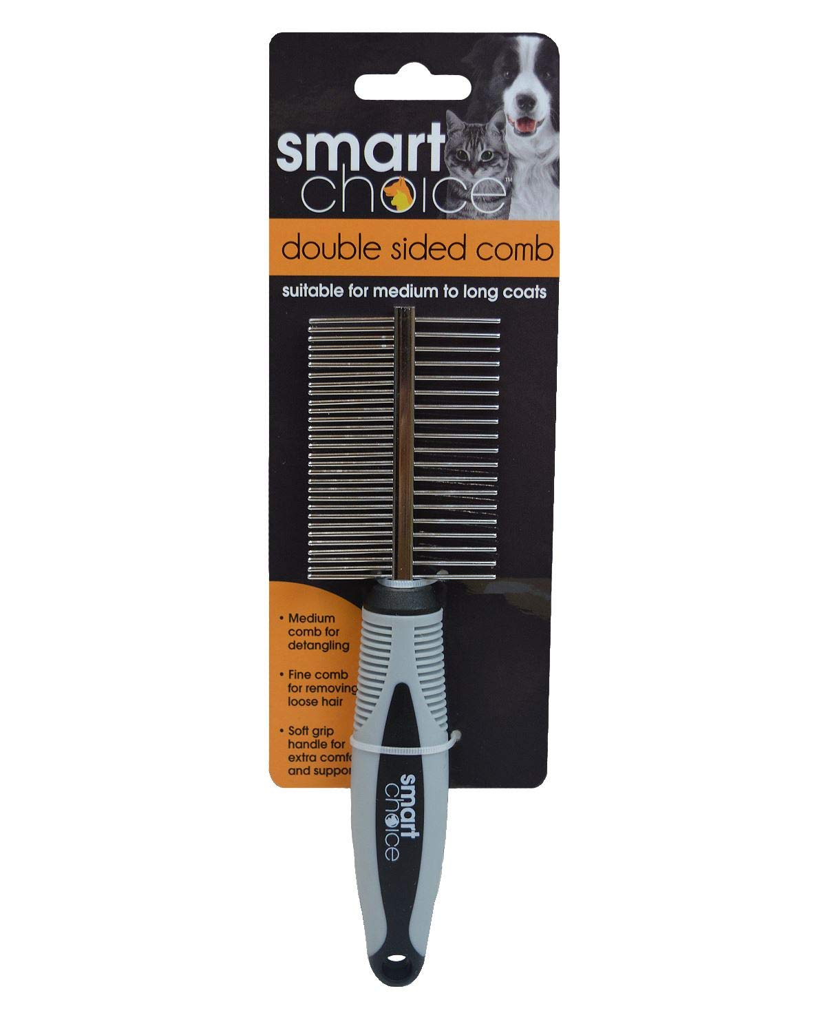 Smart Choice Double Sided Grooming Comb, Grey/Black, 0.0719 kg