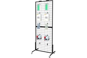 LHYSN Grid Wall Panels Display Stand - Display Rack with 15 Hooks for Vendor Events Art Display Panels Heavy Duty Floor Standing Movable Detachable Retail Display Stand Wire Grid Tower for Easy Transport