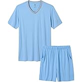 MoFiz Mens Pajamas Set Short Sleeve PJ's Sleep Lounge Sleepwear Cool Pyjama Summer Sets Comfortable Lightweight