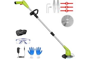 Cordless Electric Lawn Trimmer Weed Wacker - GardenJoy 12V Grass Trimmer Lawn Edger with 2.0Ah Li-Ion Battery Powered and 3 Types Cutting Blade, Tool for Lawn Care and Garden Yard Work