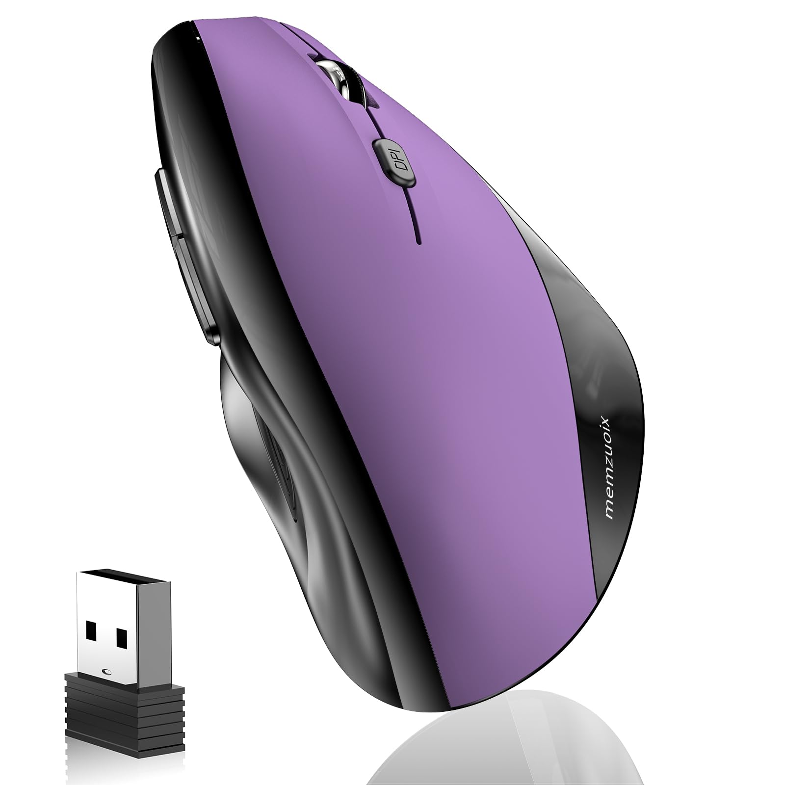 Photo 1 of memzuoix Ergonomic Vertical Wireless Mouse - 2.4G Optical Cordless Mice with 3 DPI Levels (800/1200/1600) - Right-Handed Large Size Mouse for Laptop, Mac, PC, Desktop-Purple