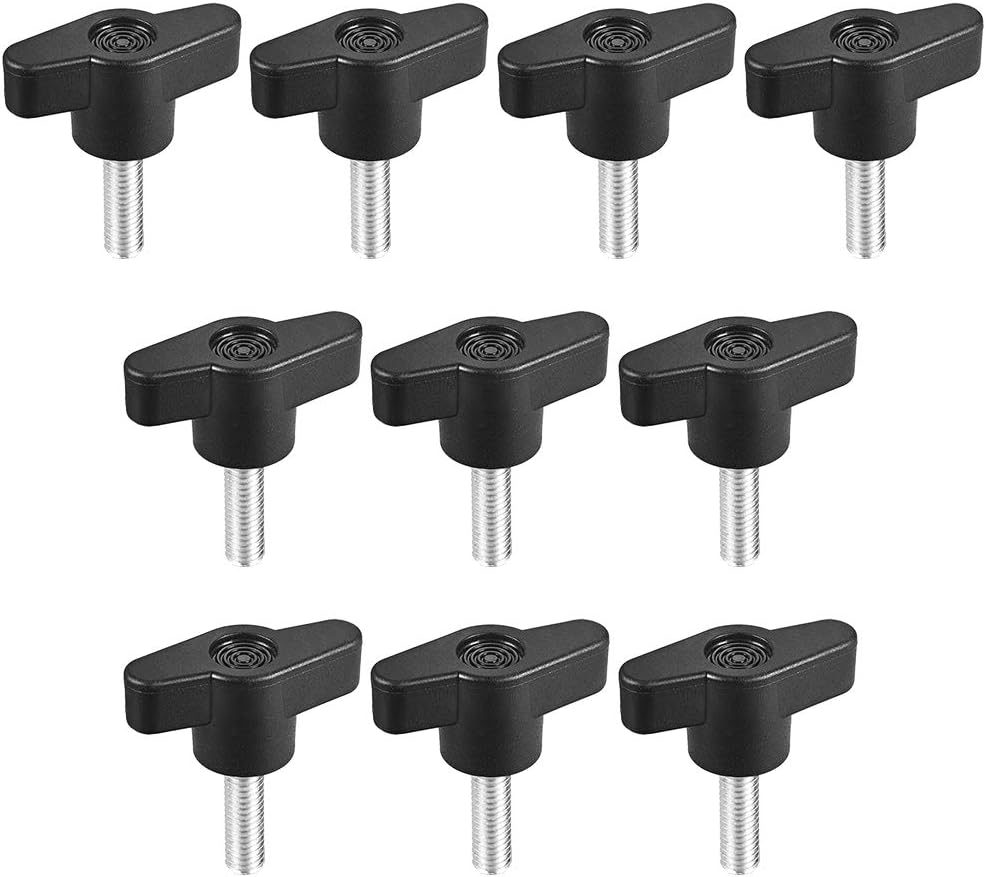 uxcell Clamping Handle Screw Knobs Handle M6 x 20mm Threaded T-Shape 10pcs, Black,silver