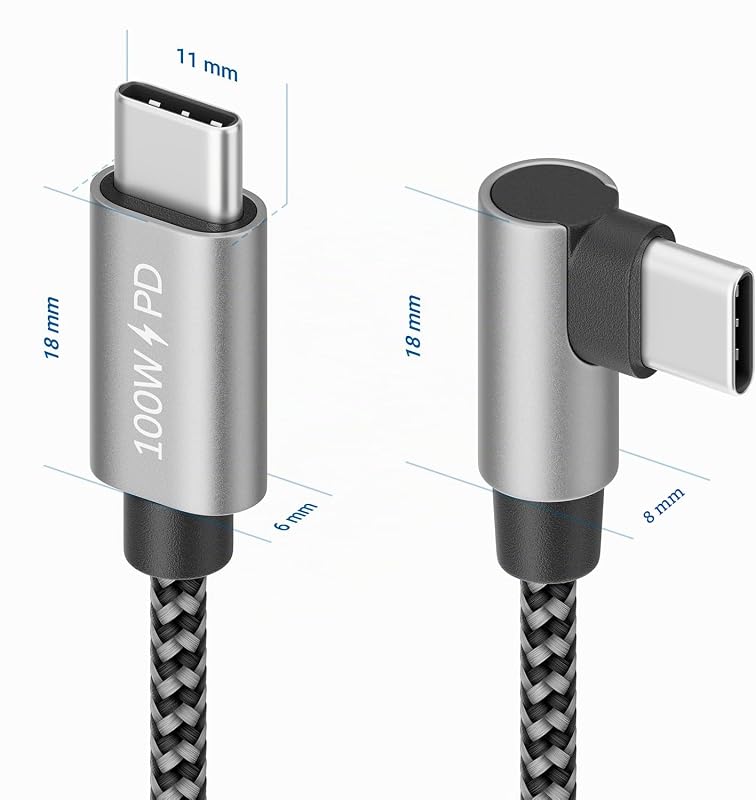 0,30m 100W Cavo Ricarica USB C Corto Angolato 90 Grad - C a C - Collegamento Angolato per iPhone 17 16 15 Pro Max Air Galaxy A16 A17 A56 S25 S24 S23 Pixel iPad Pro MacBook AirPods Tablet PS5