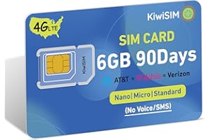 KIWISIM Data SIM Card USA, 6GB 90 Days SIM Card Support for AT&T, T-Mobile, Verizon, 4G LTE SIM Card for Security Cameras/Mobile WiFi Hotspot, 3-in-1 SIM Kit