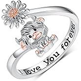 qielizhu Highland Cow Ring 925 Sterling Silver Adjustable Cute Cow/Capybara/Axolotl/Dragon/Panda Open Rings with Daisy Cow Jewelry Gift for Women