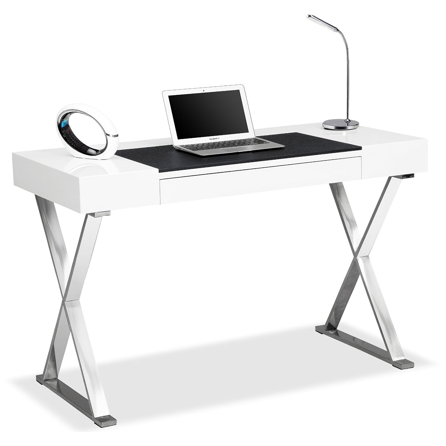 Centurion Supports ADONIS Gloss White and Chrome Ergonomic Home Office Luxury Computer Desk
