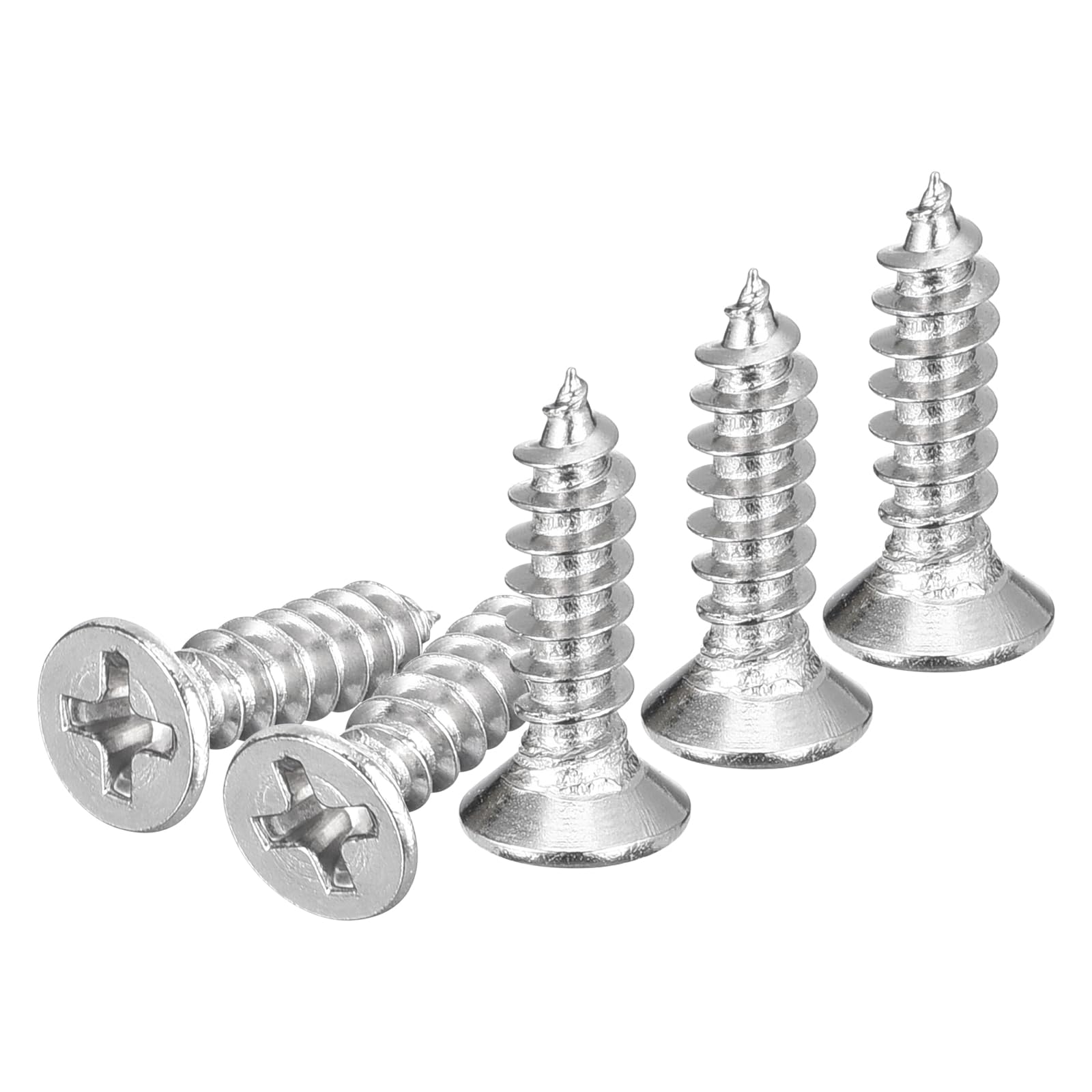 DTGN 100Pcs M4.2x16mm Flat Head Wood Screws, 304 Stainless Steel Phillips Self Tapping Screws - Good for Woodworking, Furniture - Silver — image 1