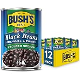 Bush's Best Reduced Sodium Black Beans, 15 oz, (Pack of 12) | Canned, Source of Plant Based Protein and Fiber, Low Fat, Gluten Free