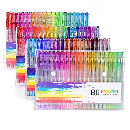 Dailyart 80 Glitter Gel Pens Set,80-Piece Unique Color Glitter Pens, Rare Colors Perfect for Adult Coloring Books, Journals, Drawing, Painting and Writing