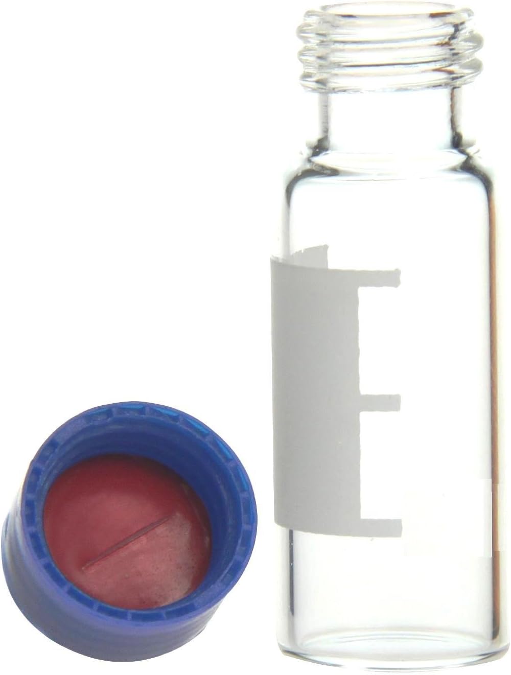 Colpak TC-110 B-TC-117 A Clear 1st Hydrol Class Glass Writing Patch Vial, 1.8 mL, 11 mm Aluminum Cap with Silicone, White Septa/PTFE Red (Pack of 100)