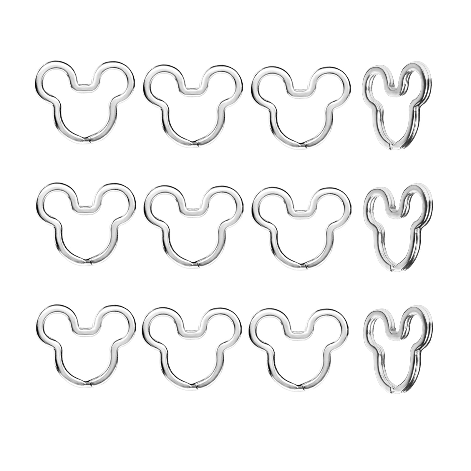 Photo 1 of 12pcs Creative Key Ring Keychain Mouse Shape Silver Metal Flat Split Key Holder Chains Rings Crafts DIY for Home Car Tag Office Organization Lanyards Keys Attachment Gift