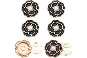 CRAFTMELODY 6Pcs Flower Cufflinks Alloy Black Camellia Flower Cufflinks Flower Button Covers with Pearl Decorative Buttons Cl