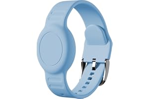 Foweroty for AirTag Bracelet for Kids, Waterproof Cute Print for Air tag Holder for Kids with Soft Silicone Full Coverage Anti-Lost Hidden for Airtag Wristband Accessories for Child, Gray Blue