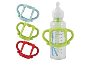 TonGass (3-Pack) Bottle Handles for Dr Brown Narrow Baby Bottles with Easy Grip Handles to Hold Their Own Bottle - BPA-Free Soft Silicone - Red Green and Blue