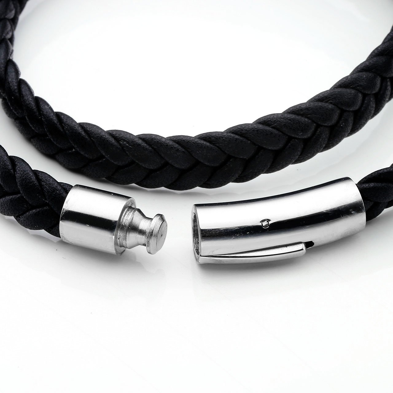 PiercingJ Bijoux Bracelet Leather Cuir Veritable 2 Wraps Circonferences Tressé Large Lien Poignet Chaîne de Main avec Fermoir en Acier Inoxydable Biker Femme Homme